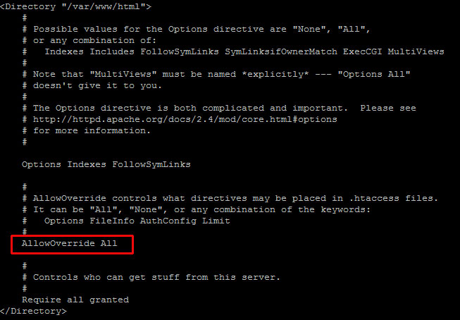 allowoverride all causes internal server error